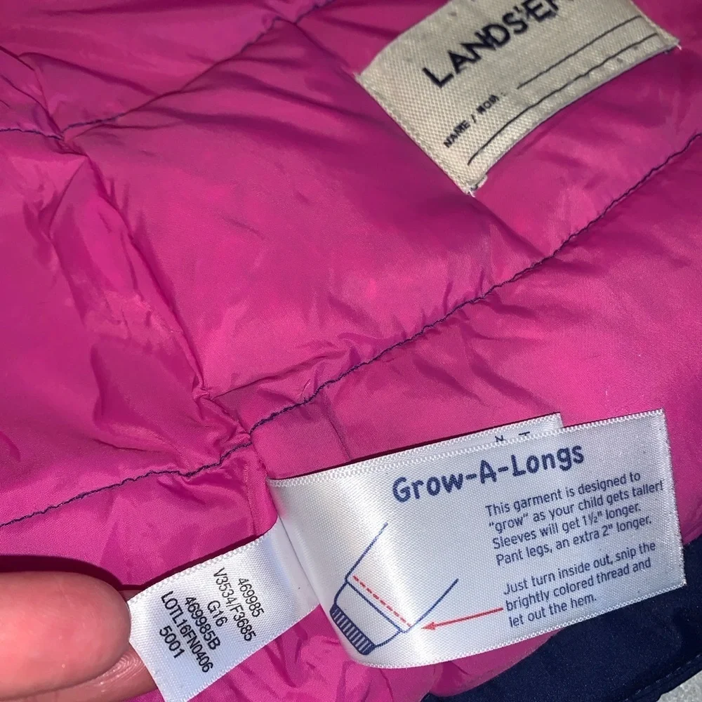 Lands end expedition Navy Blue pink Kids winter parka down fill grow a long 6x-7